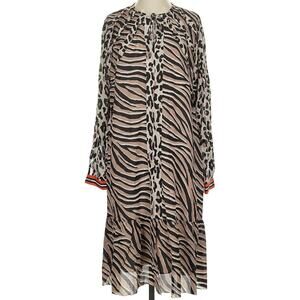 Marc Cain Silk Blend Leopard Tiger Track Stripe Chiffon Drop Waist Dress N 5 10